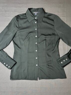 Brooks Brothers Black Stretch Silk Button Front Blouse Size 4 Career Fitted NWOT